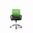Neva Furniture green mesh back office chair with black seat and chrome base, designed for airflow and ergonomic support.