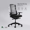 Neva Furniture Sheer ergonomic office chair with breathable black mesh back and padded seat, adjustable armrests, and wheeled base.