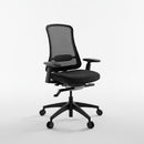Neva Furniture Sheer ergonomic office chair with black mesh back and fabric seat, adjustable armrests, and wheeled base.
