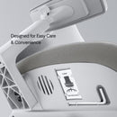 Neva Furniture Sheer ergonomic office chair in white with gray mesh seat, featuring adjustable armrests and a user information slot.