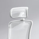 Neva Furniture white mesh ergonomic office chair with adjustable headrest and lumbar support.