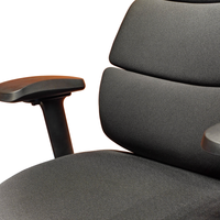 Neva Lynk black textured seat and padded back beside a contoured black armrest and underside button