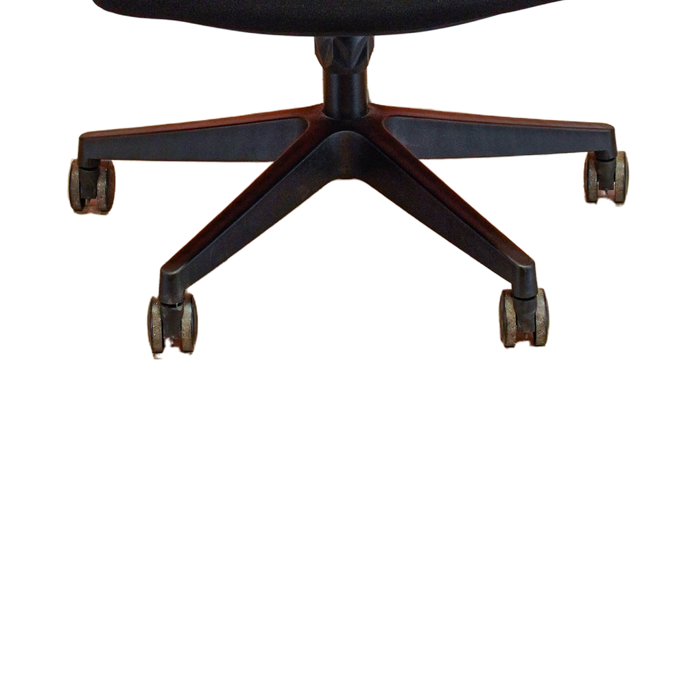 Neva Prestige Black chair close-up of its black five-spoke base and the casters visible from the front.