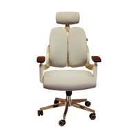 Neva Prime ergonomic office chair, White variant, front view with padded headrest and split backrest.