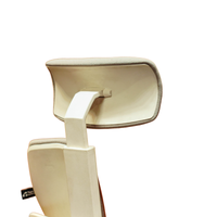 Neva Prime White chair rear headrest close-up showing the upholstery edge, shell and support.