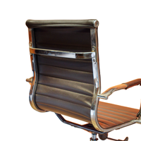 Neva Sit Black office chair, close-up of the polished rear frame, crossbar and horizontal back stitching