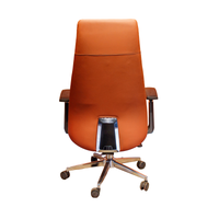 Rear view of the Neva Vero tan-brown office chair, showing the upholstered back, chrome-edged lower fitting and five-spoke base.