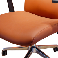 Close-up of the Neva Vero chair seat showing its tan-brown upholstery grain, curved front edge and perimeter stitching.