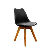 Black chair with wooden legs on a white background