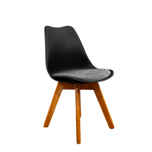 Neva Tulip modern shell accent chair in black with wooden legs