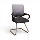 Black office chair with mesh back on a white background