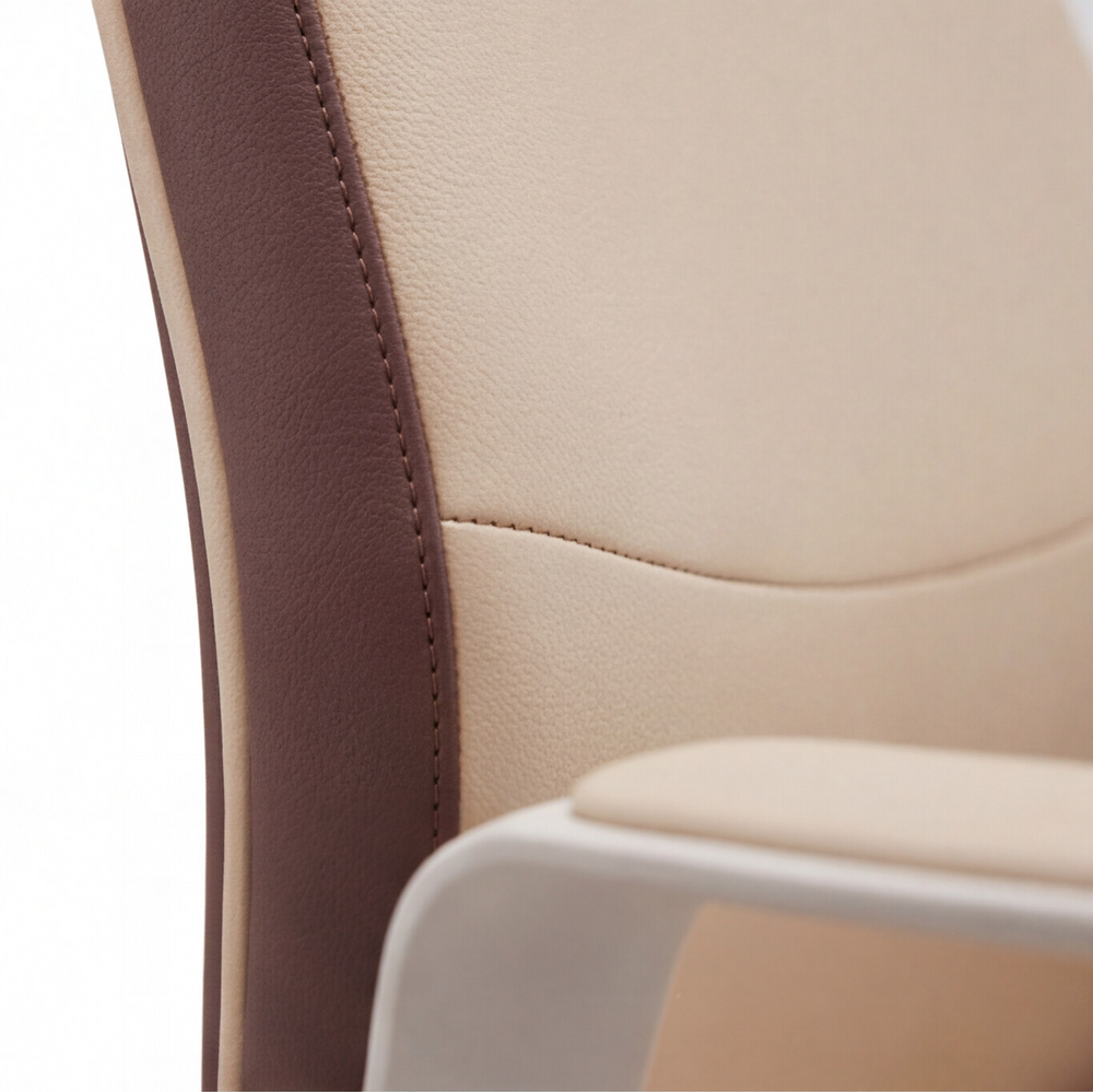 Neva Vale Chair PU-leather upholstery and fixed armrest detail