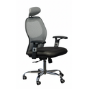 Black office chair with mesh backrest on a white background